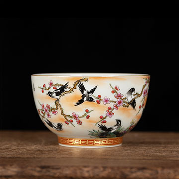 [全站置顶]陈璞非遗传承人纯手工粉彩仿古十二喜梅杯品茗杯