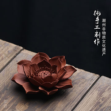 潮州非物质文化遗产纯手工朱泥莲花香插